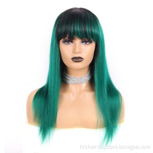 Colorful red purple blond green blue pink cheap machine made 18" ombre human wig with  100% human cuticle aliened hair for woman